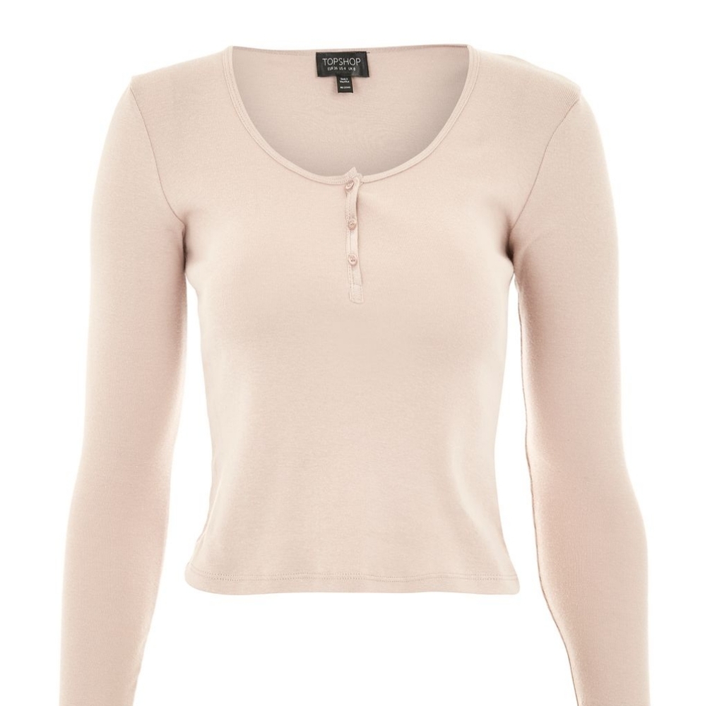 TOPSHOP Long Sleeve Button Front Crop Top Size 2